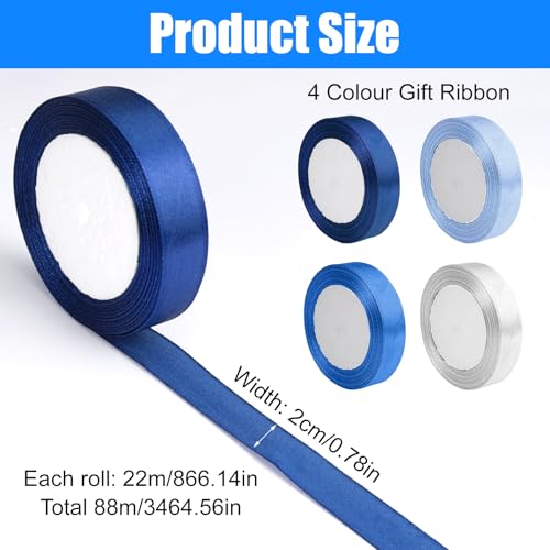 4 Rolls Satin Ribbon Blue, 20mm Brede Gift Ribbon Solid Color Ribbon Stoffen Lint 22M Blue Cadeau Lint Decoratieve Lint, Cadeau Lint voor Cadeau, Ambachten, Bruiloft Decoratie, Cadeauverpakking