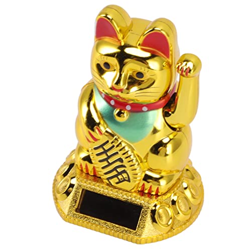 Chinese Lucky Cat Decoratie met Swaying Arm, Solar Induction Statue Figurine, Ideaal voor thuis en auto ornamenten, Gold Solar Lucky Cat (Goud)