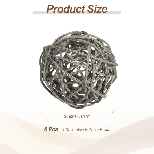 7,5cm Wicker Rattan Ballen, 6 stuks Decoratieve Ballen voor Centerpiece Bowls Trouwfeest Home Decoratie DIY Craft, Grey