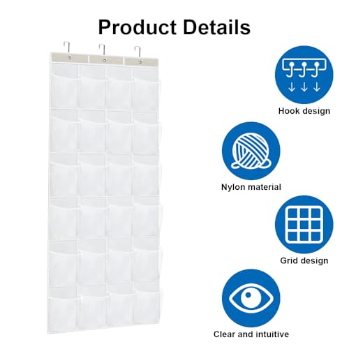 Organisator voor op de deur 24 Compartments Organizer Hangend over de deur schoenrek voor opknoping, hang Organizer Opvouwbare kleren opslag Schoen opslag met 3 haken voor slaapkamer, woonkamer 3