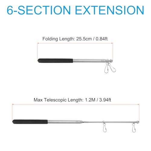 Telescopische handheld Flagpoles, 1,2m Portable Roestvrij staal Telescopische Flagpoles gids Flagpole, 6 secties, zwart