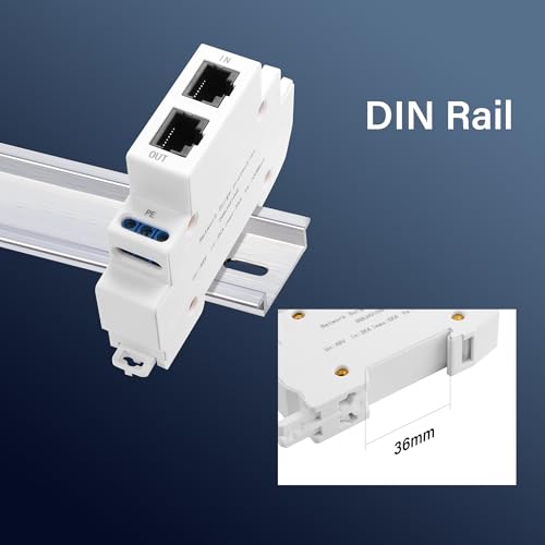 DIN-Rail Ethernet Surge Protector 100Mbps POE Surge Protector 1-2-3-6 voor Switch, Router, Surveillance Camera, Netwerkapparatuur - Eenvoudige montage op DIN Rail 36m m 5