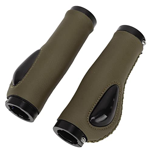 Lederen Fiets Grips, Lederen Stuurwiel Cover Ergonomische Liquid Siliconen Pols Pillow Shock Absorptie voor 0,9 Inch Diameter Handvat voor Fiets Accessoires(Olive Green) 5