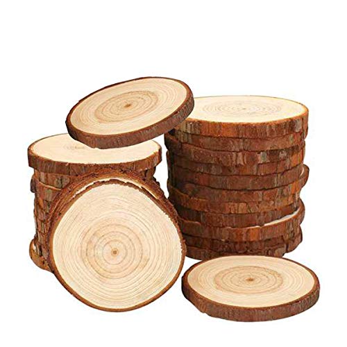 Verpakking van 10 natuurlijke houten schijven, 5-6 cm, rond, onbehandeld hout, schijfjes ongegrilde houten cirkels, boomschijf, houten schijven met schors, voor doe-het-zelf ambachten, kerstversiering, bruiloft