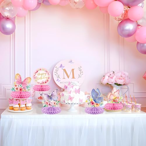 8 stukken tafel decoratie verjaardag meisjes tafelkleed honingraat nest vlinder decoratie gelukkig verjaardag dames roze zilver decoratie vlinder verjaardag 4