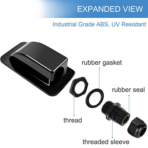 Zonnekabel Gland Waterdichte behuizing Single Port Kabel Ingang Box ABS 3mm tot 12mm voor RV boten, 2PCS Solar Panel Bedrading Montage Brackets, IP68 zwart 4