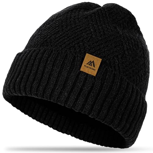 Thermische gebreide wintermuts voor mannen en vrouwen, Classic Stretch Gebreide schedelmuts met warme voering, winddicht koud weer Unisex Hoed