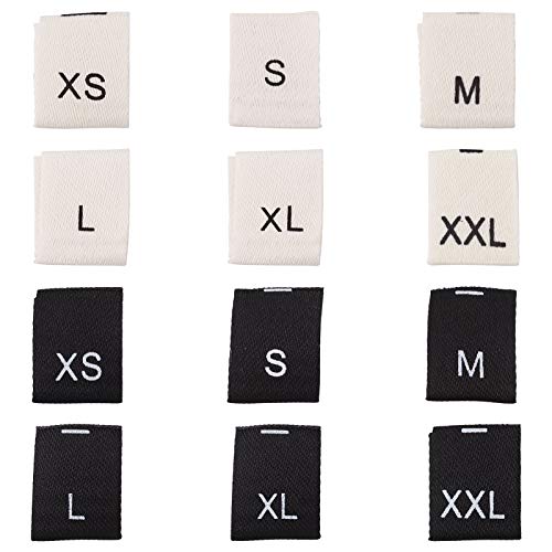 480st Naaimaten Label geweven Polyester Naaikleding Maat Tags Mode Geborduurde Lint Tags voor Naaien op Kleding T-Shirt Coat, 6 Maat XS/S/M/L/XL/XXL