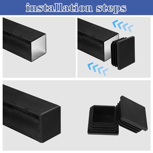 Verpakking van 12 Vierkante Zwarte Plastic Plugs, Slat Plugs 40 x 40mm voor Vierkante Tubes Tube Plugs Plastic Black Foot Caps voor Stoel Benen Shelves 4