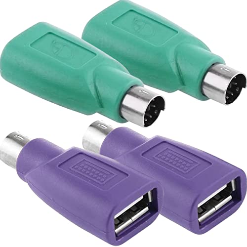 PS/2 naar USB Een Adapter Mannelijke naar Vrouwelijke Toetsenbordadapter PS2 Jack naar USB Een Plug voor Muis en Toetsenbord, Vervanging PS2 Toetsenbordadapter, 4 Pack