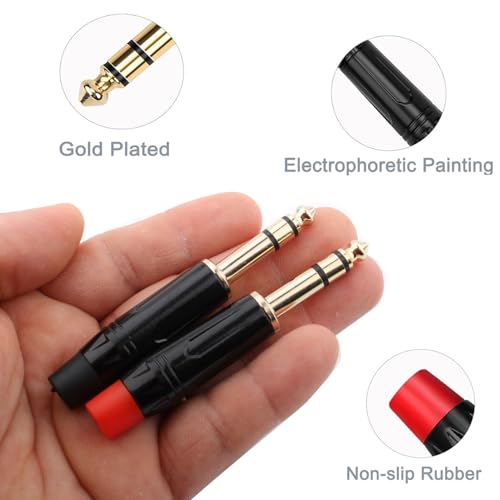 1/4" Audiopluggen 6.35mm Plug TRS Man 1/4" Solder Type Stereoplug voor DJ Mixer Speaker Kabels Gitaarkabel Phono Patch Kabelmicrofoonkabels (4 Pack) 5