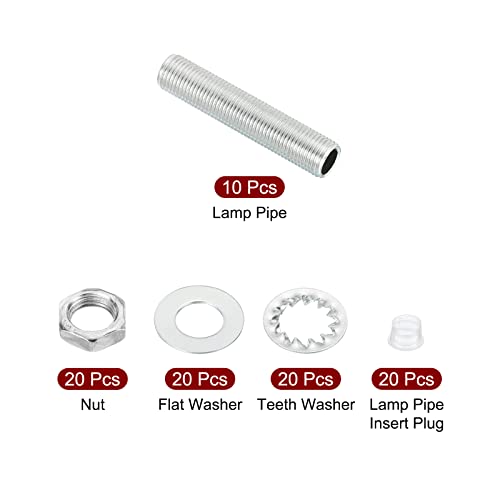 M10 Threaded 1,97 Inch Lamp Tube Set met slot, noten, ringen, bevestigingen, Assortiment hardware voor kroonluchter, plafond, DIY licht, zink coating 3