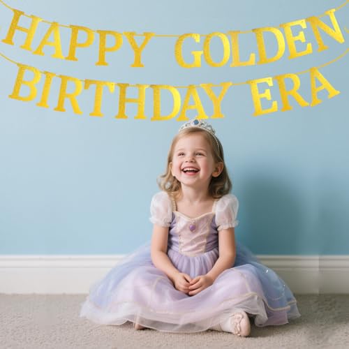 Gelukkige Gouden Verjaardag Era Banner, Voorgemonteerde Glitter Goud Verjaardag Banner voor Gold Party Decoraties Foto Accessoires Achtergrond 5