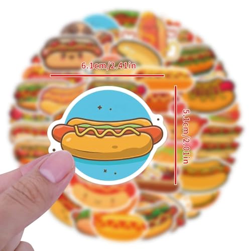 Hot Dogs Stickers voor tieners en volwassenen, 50 stuks, Hot Dogs, Vinyl Sticker Set, Auto, Motorfiets, Fiets, Skateboard, Snowboard, Bagage, Laptop, Koffer, Helm, Motorfiets, Computer 3