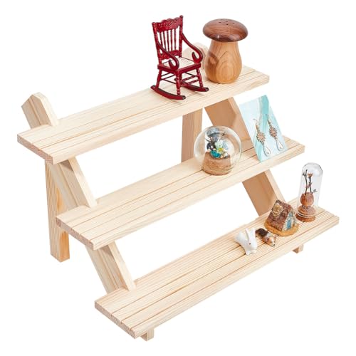 3-Tier Log Retail Oorbellen Display Riser, oorbellen Ring houder Verwijderbare Onafgewerkt Hout Retail sieraden kaart display Stand met Groove voor ambachten sieraden opslag display collectie, 39 x 40 x