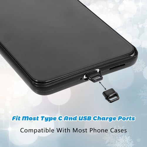 10 st USB C Stofplug Cover, Type C Port Plug met 10 st Lanyard Telefoon Ring Ring Strap en Reiniging Brush, Opladen Port Cover USB C Mobiele telefoon Port Caps (Zwart) 4