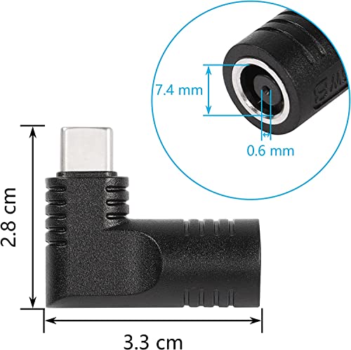 DC 7.4mm x 0,6mm Invoer Vrouwelijk naar USB C Plug Rechts Hoek opladen Adapter 65W PD, Uilt-in met Automatische ID Inductiechip, voor telefoons, tabletten 4