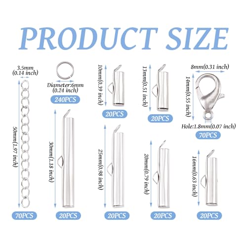 Iron Slide On End Tube sluitingen met 70 st Twist Extender Kettingen, 240 st. Legering Kreeft Klauwsluitingen voor sieraden maken 3