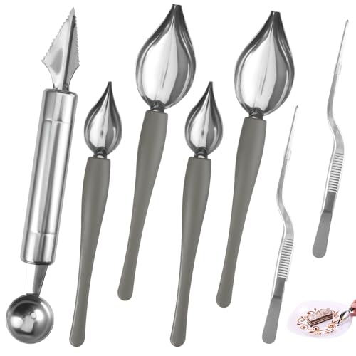 4 stuks roestvrij staal Decoratieve Lepels, 2 stuks Tweezers en fruit snijgereedschappen, Gemakkelijk te reinigen, Roest en corrosiebestendig, Herbruikbaar, Decoratie Lepel set, Gereedschap, DIY