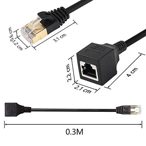 RJ45 Cat8 Ethernetkabel, Cat8 netwerkkabel met hoge snelheid, Socketplug, 40 Gbit/s, 2000 MHz, voor Router Modem Server (0.3 m) 3