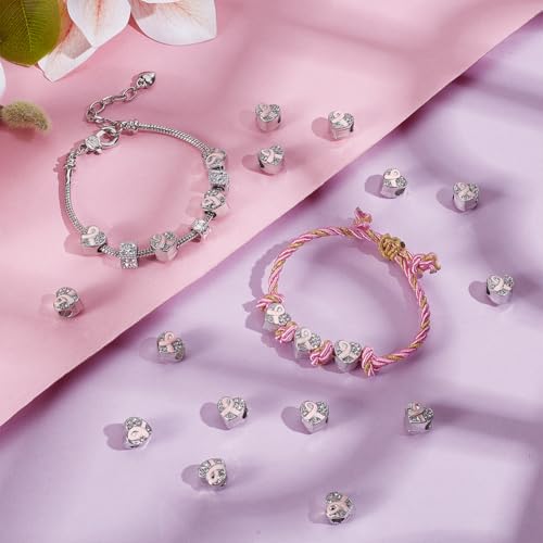 24st Borstkanker Bewustzijn Kralen, Roze Ribbon Kralen met Rhinestones Groot gat voor armband ketting DIY sieraden maken, Gat: 4mm 4