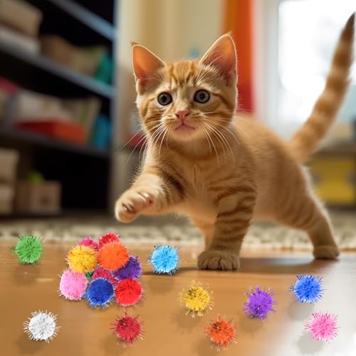 200 st 0,6 inch pompoms, glitter kleine pompoms ballen, veelkleurige pluizige bladerdeeg balletjes, kleine pluizige pompoms pompons voor kunstnijverheid het maken van decoraties 4