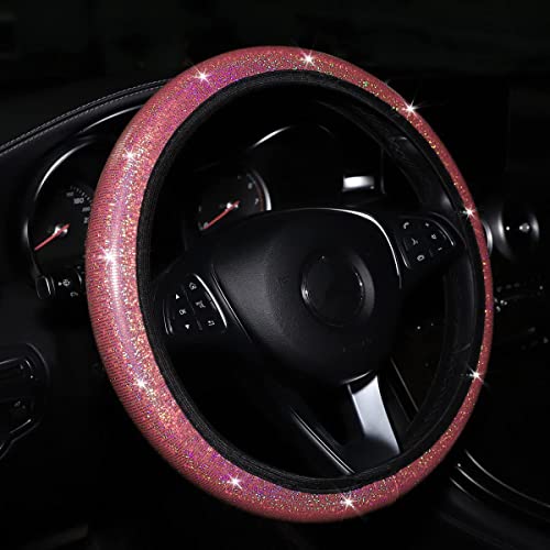 Stuurwiel Cover Glitter, Bling Stuurwiel Cover glanzend Kleurrijke Auto Stuurwiel Cover Auto Decoratie Accessoires voor Dames Meisjes Accessoires, Rood