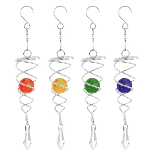 8 Inch Spiraalstaart, 1 Set/4 stuks Decoratieve Wind Spinners 1 Inch kristal glazen bal met draaihaak hangende decor voor binnen Outdoor Tuin decoratie, Multicolor