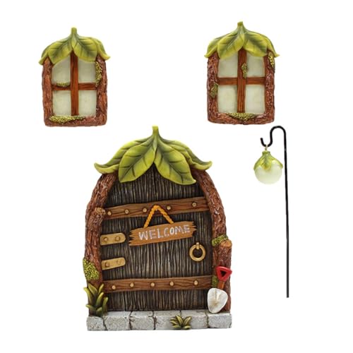 Fairy Deur & Window Set, Glow window Deur Decoratie voor Boom Glow in the Dark Hars Miniatuur Fairy Tuin Gazon Ornament Art Sculptuur Outdoor Decoratie