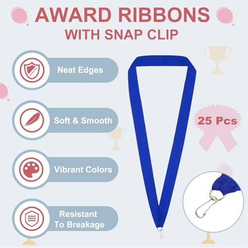Award Neck Ribbons, Pack van 25 Polyester Medal Lanyards met Click Clip, Blank Award Ribbon voor Competition Performance Sport Party Blue 3