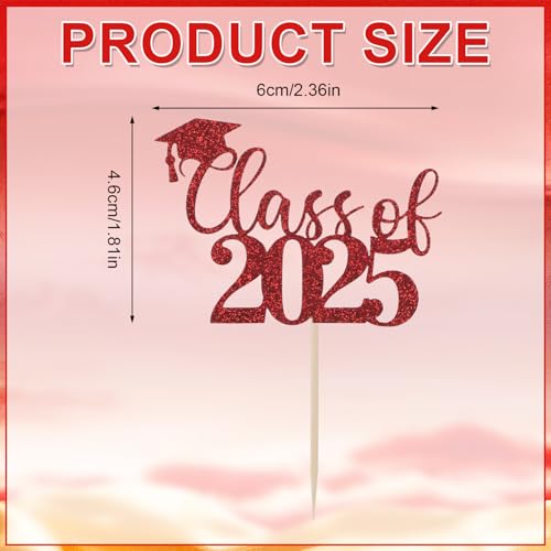 24st 2025 Graduation Cupcake Toppers, Glitter Gefeliciteerd Klas van 2025 Grad Cap Diploma Cupcake Picks 6 Styles Graduation Thema Cake Decoraties Foto Props Partij Supplies (rood/zwart)