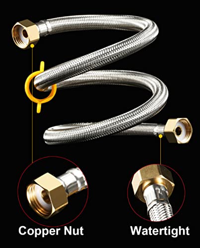 60CM Roestvrij stalen gevlochten slang Flexibele buis, G 1/2" x G 1/2" flexibele waterleiding, voor het vervangen van wasbakken(verpakking van 2)