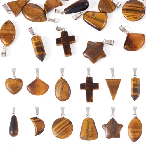 12Stuks Diverse Tiger Eye Charms Kruis Hart Tear Drop Gemstone Hangers Crystal Horse Eye Dangle Charm Bulk Voor sieraden DIY oorbellen Vrouwen ketting armband accessoire, edelsteen, tijgeroog