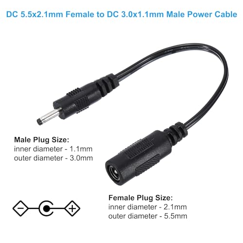0.6 Voeten DC 5.5 x 2.1mm Jack to DC 3 x 1.1mm Plug Power Cord, 6 stuks Adapter Laadkabel Connector voor lichtfans, luidspreker, tafellamp, zwart