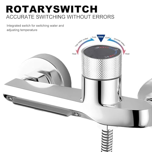 Zilverkleurige watervalmengkraan voor badkuip, dubbele functie do diplomaturen met anti-slip knop, koperlegering, waterkraan, badkuip voor wanddouche, slaapzaal, hotel 3