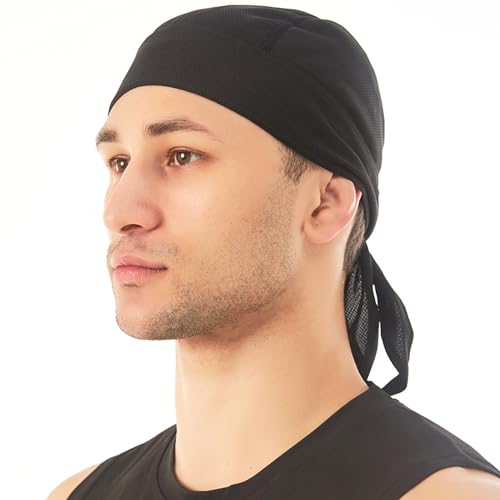 2-Piece Sport Bandana Skull Hat Beanie voor mannen en vrouwen Outdoor Sports Quick-Drying ademende UV-bescherming Headband Pirate Hat Geschikt voor wandelen, fietsen, skiën en, zwart+grijs 4