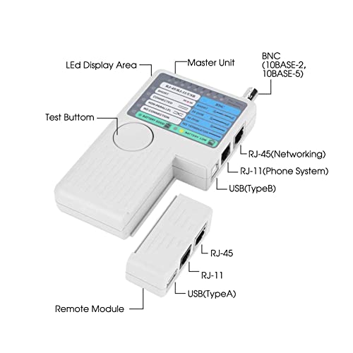 Netwerktester, RJ11 RJ45 Meter USB BNC 4 in 1 Draagbare LAN netwerkkabeltester afstandsbediening regeltester voor UTP STP Kabeltracker