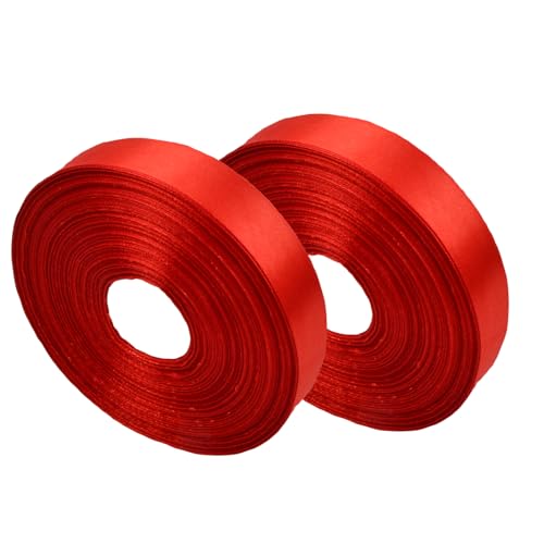 Satin Ribbon 2 Rolls 25mm x 91m Gift Ribbon Red Polyester Satijn decoratieve linten voor Gift Wrapping Bows Bruids boeketten DIY