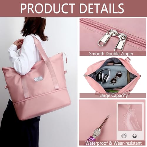 Reistas, opvouwbare sporttas weekendtassen voor vrouwen, lichtgewicht ziekenhuistas met natte en droge separatietas, grote reistas cabinetas voor sport en reizen 4