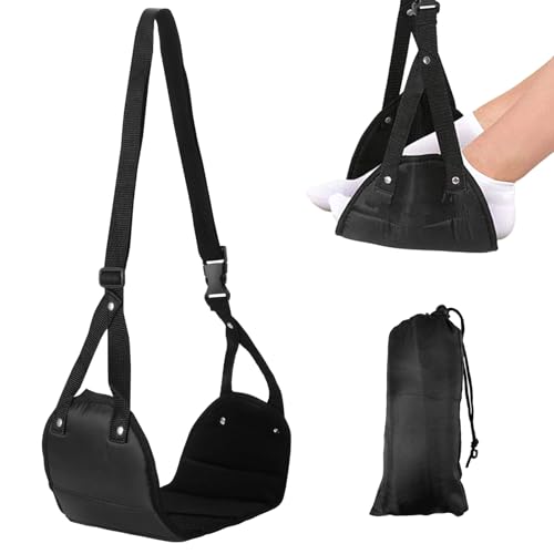 Voethangmat voor vliegtuigen, geavanceerde schuimvliegtuigen, draagbare reisvoetsteun, hoogte verstelbaar, 60-90 cm, voetsteun, vliegtuig, hangmat voor kantoor, vliegtuig, auto, trein (zwart)