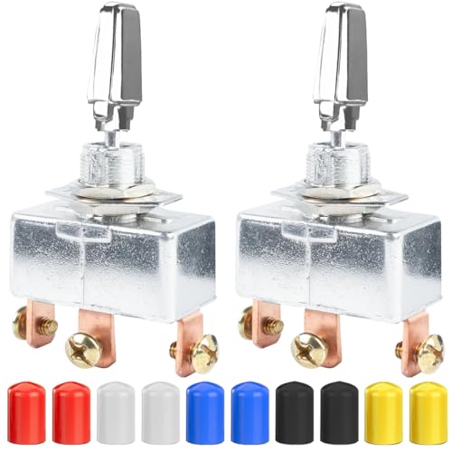 Heavy Duty Toggle Switch, DC 12V, 50A, Self-locking Aan/Uit Switch, 3 niveaus, SPDT Rocker Switch met Rubber Cover, Pack van 2