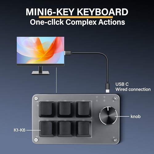 Mini Macro Programmable Toetsenbord USB Mini 6 Key 1 Knop Mechanische OSU Gaming Toetsenbord RGB DIY Multifunctioneel Toetsenbord Compatibel met Mac OS, Windows (Zwart) 5
