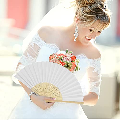 Verpakking van 20 Witte Ventilatoren voor Bruiloft Hand Ventilator DIY Papier Fans met Bamboo voor bruiloft, Verjaardag, Afstudeerbal, Zomerfeest 5