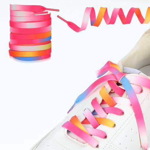 8 Pack 120 cm Rainbow Laces, Kleurrijke platte Laces voor Trainers, Regenboog Gradient Laces voor Trainers, Running Shoes, Sportschoenen