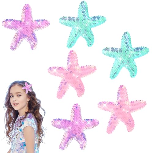 Verpakking van 6 Starfish Hair Clips Glitter Starfish Haaraccessoires Shell Headpiece Hair Clip Starfish Hairpins Sequins Crocodile Clip voor vrouwen meisjes