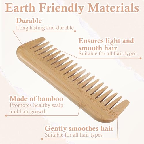 2 st. Wide Tanded Houten Comb, Anti-Static Bamboe Comb, Houten Comb voor krullen, Handgemaakte Houten Combs, Natuurlijke Bamboe Comb Geschikt voor Vrouwen 3