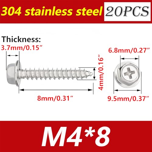 20 st Zelftappende schroeven met flens, M4x8mm