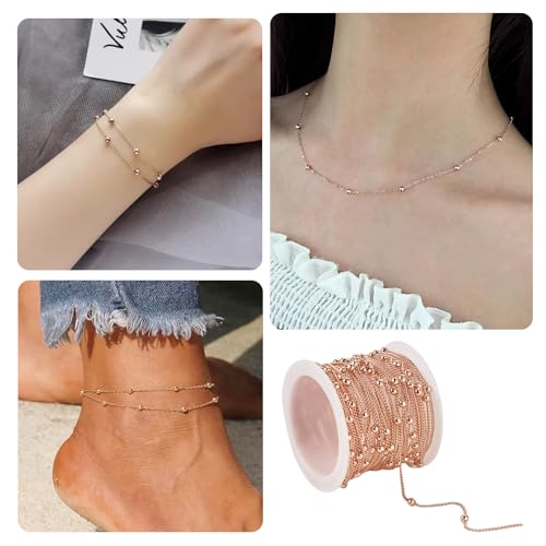 16.4 Voet Satelliet Kettingen Rose Gold kralen ketting gevlochten getwist 1mm ketting met kreeft sluiting Jump Rings voor Craft Ketting Armband DIY Oorhanger sleutelhanger vrouwen 3