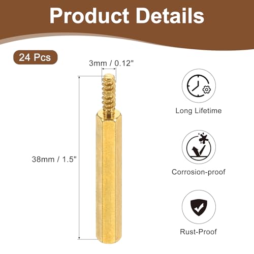 24Pcs M3 30+8mm Hex Standoff Spacer, man tot vrouw koper Threaded Pilars Standoff Spacer Hexagonal Spacers Spacers Standoffs Schroeven Noten voor PC PCB Moederbord