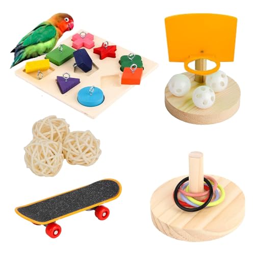 Zee 4 st. Parrot Chew Bird Baubles Ring Basketbal Hoop Skateboard Set voor Parakeets Cockatiels Parakeets, Bird To-y Accessoires
